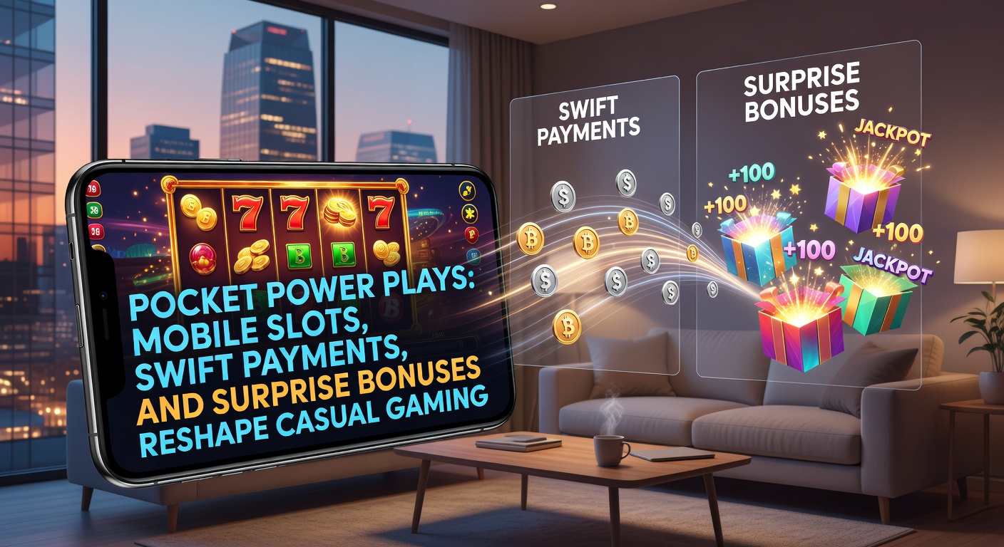 Smartphone mit bunten Slot-Symbolen und blitzschnellen Zahlungs-Icons auf hellem Hintergrund, das den mobilen Gaming-Boom symbolisiert